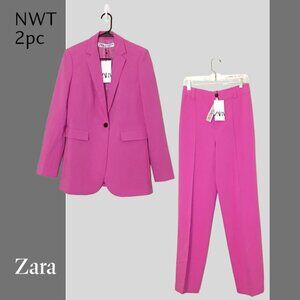 2pc Set NWT ZARA Dark Pink Magenta Blazer and Francoise Pants, Sz S